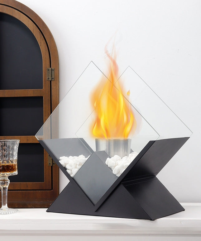 Diamond Indoor Outdoor Portable Metal Heating Desktop Small Fire Pit Fireplace Light
