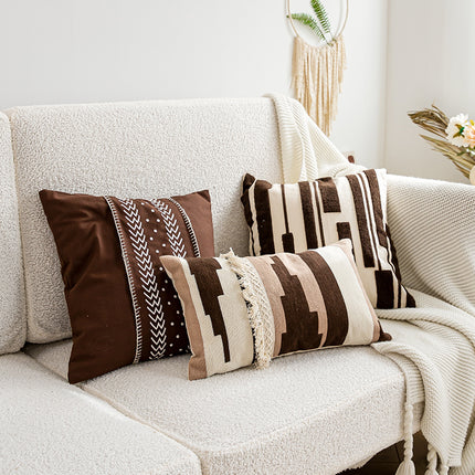 Moroccan Boho Cushion Cover | Embroidered Brown Beige