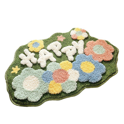 Flowers Home Bathroom Absorbent Flocking Carpet