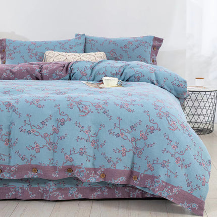 Cotton Floral Bedding Set | Jacquard 4 Piece Duvet Cover