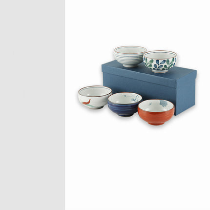 Luxury Ceramic Bowl Set of 5 – Handcrafted Blue & Red Designs | 350ml