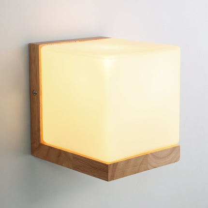 Simple Wooden Wall Lamp with Shelf or Hydroponic Glass Vase