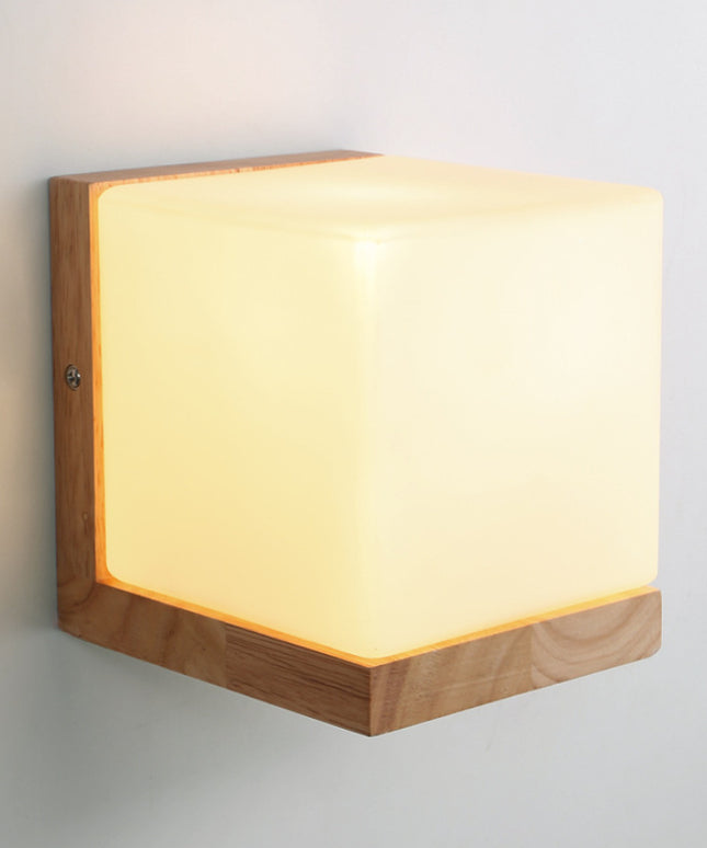 Simple Wooden Wall Lamp with Shelf or Hydroponic Glass Vase