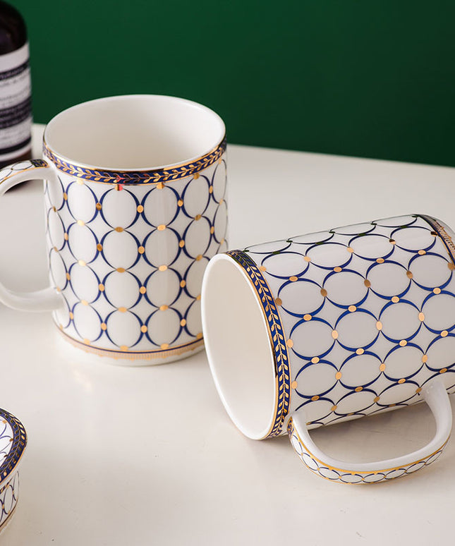 Nordic Ceramic Bathroom Set – 5 or 6 Pieces | Blue & Gold on White