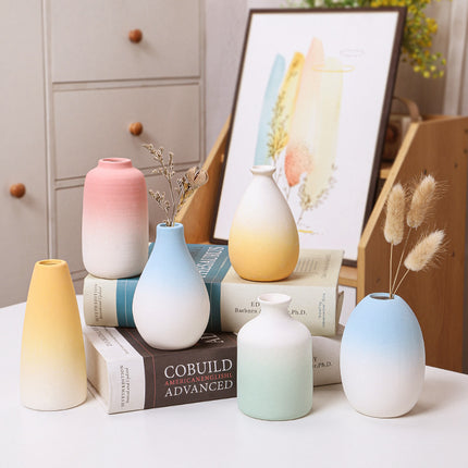 Gradient Macaron Ceramic Vase | Pastel Mini Decorative Vase