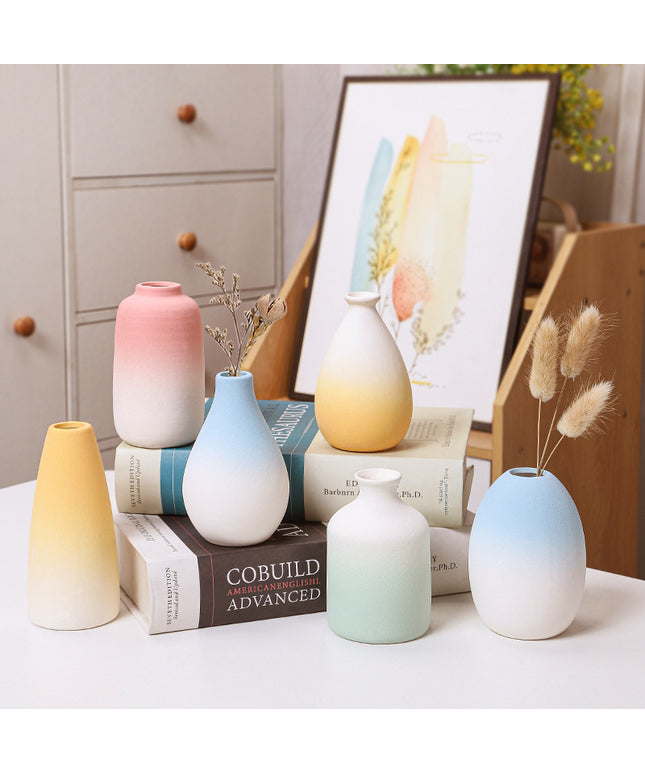 Gradient Macaron Ceramic Vase | Pastel Mini Decorative Vase