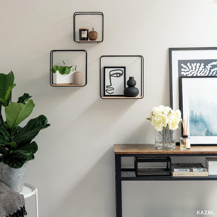 Cuboid Wall Shelves - No Drill Iron Wood Storage Set