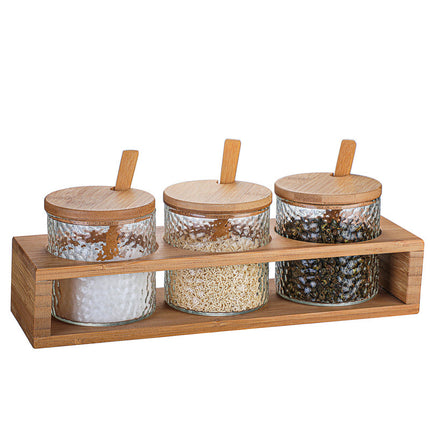 Japanese Glass Seasoning Jar Set | Bamboo Spice Container Set