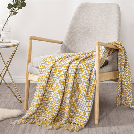 Knitted Geometric Blanket – Tassel Fringe Throw 130×160cm | Ikeame