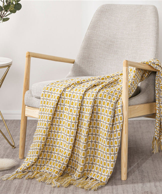 Knitted Geometric Blanket – Tassel Fringe Throw 130×160cm | Ikeame