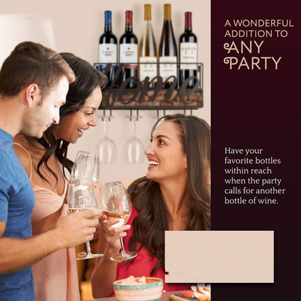 Wall-Mounted Metal Wine Rack – Black | Bottle, Glass & Cork Holder