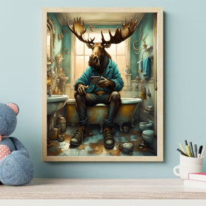Funny Animal Bathroom Wall Art | Cat & Moose Canvas Posters