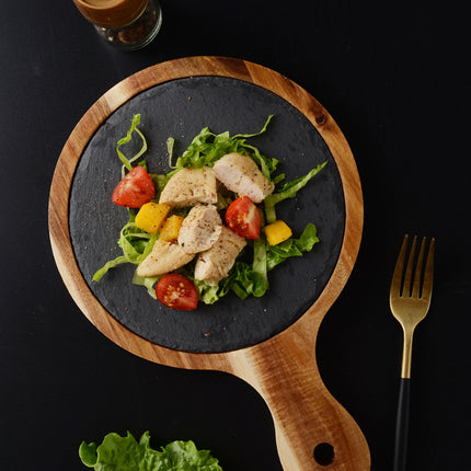 Acacia Wood Pizza Plate | Wooden Serving Board with Stone