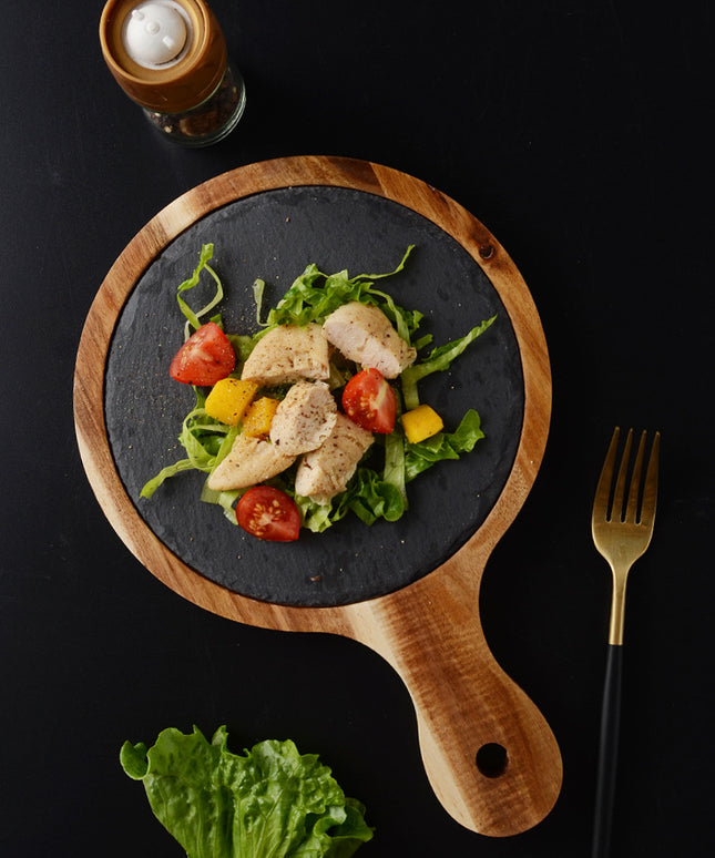 Acacia Wood Pizza Plate | Wooden Serving Board with Stone