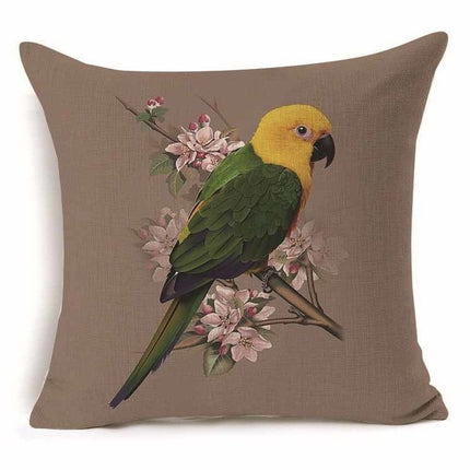 Bird Cushion Covers – Colourful Parakeet & Branch Pattern