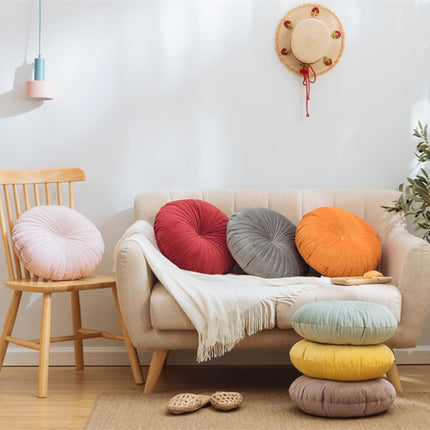Nordic Style Khaki Round Velvet Cushion with Core – 40x40x10cm