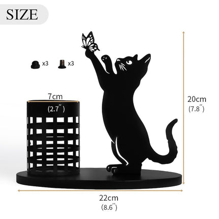Black Metal Cat Pen Holder – Minimalist Desk Organiser
