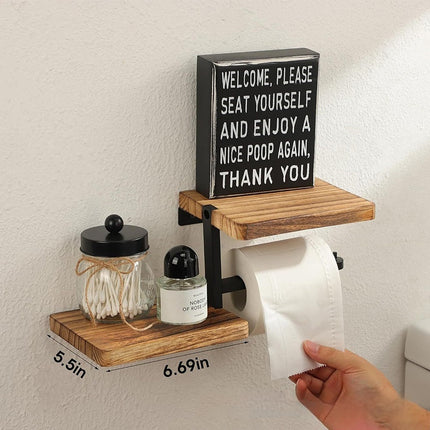 Wooden Bathroom Shelf with Toilet Roll Holder — 3-Tier, Foldable