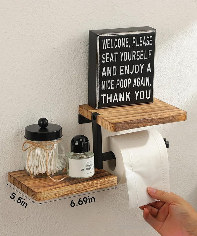 Wooden Bathroom Shelf with Toilet Roll Holder — 3-Tier, Foldable