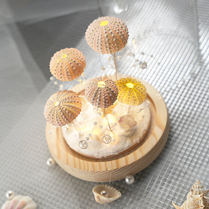 Handmade Sea Urchin Jellyfish Lamp – Creative Night Light with Glass Cover