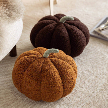 Fleece Small Pumpkin Sofa Cushion – in Citrus Orange, Milky White & Brown