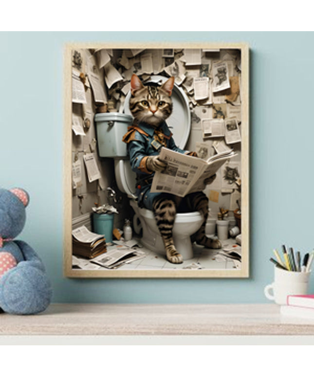 Funny Animal Bathroom Wall Art | Cat & Moose Canvas Posters