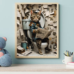 Funny Animal Bathroom Wall Art | Cat & Moose Canvas Posters