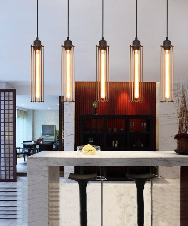 Retro Wrought Iron Pendant Light – Black Wire Cage Chandelier | Ikeame