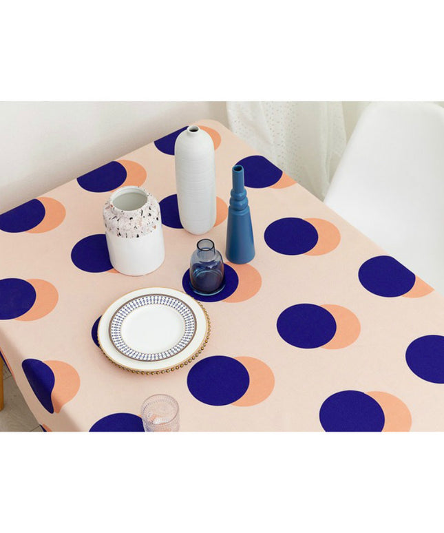 Waterproof Cotton Linen Tablecloth – Beige with Blue & Pink Circles, 4 Sizes