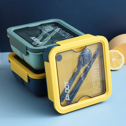 1100ml Lunch Box 🥗 – Microwave Compartment, Cutlery, Green or Yellow