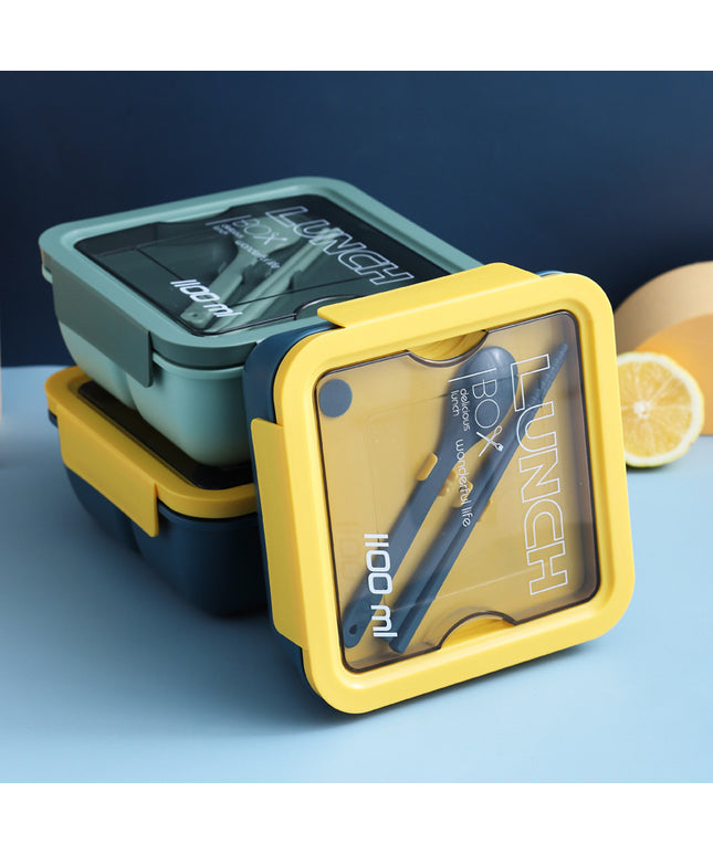 1100ml Lunch Box 🥗 – Microwave Compartment, Cutlery, Green or Yellow