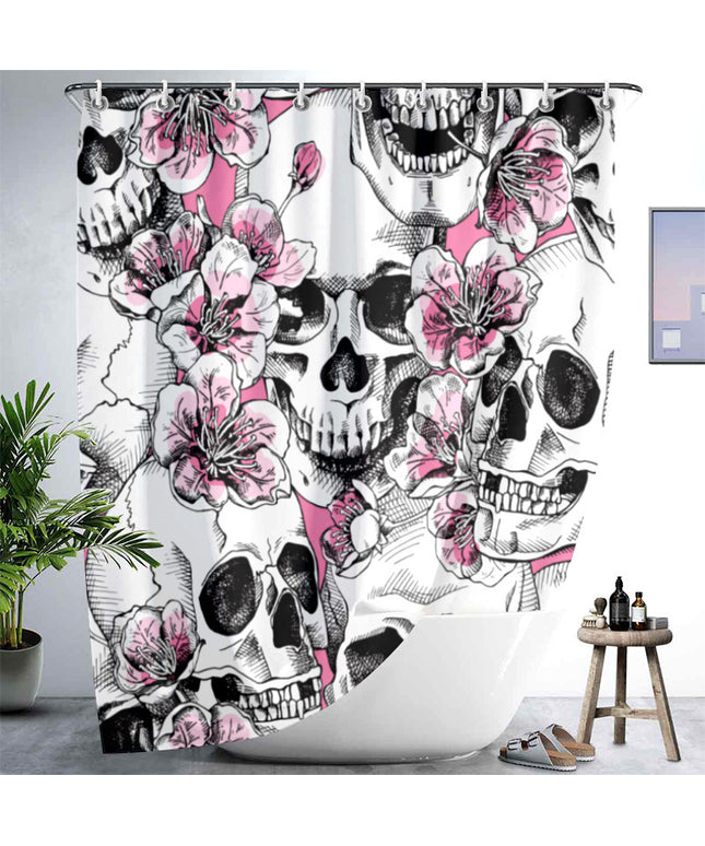 Skull & Flowers Waterproof Shower Curtain — Digital Print