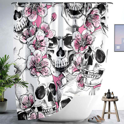 Skull & Flowers Waterproof Shower Curtain — Digital Print