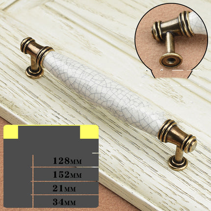 Cracked Effect Ceramic Handle – White & Gold | 6 Sizes, Zinc Alloy