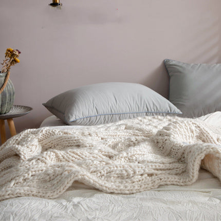 Hand-Woven Thick Wool Blanket – Cream Textured Acrylic Throw, 120x150cm