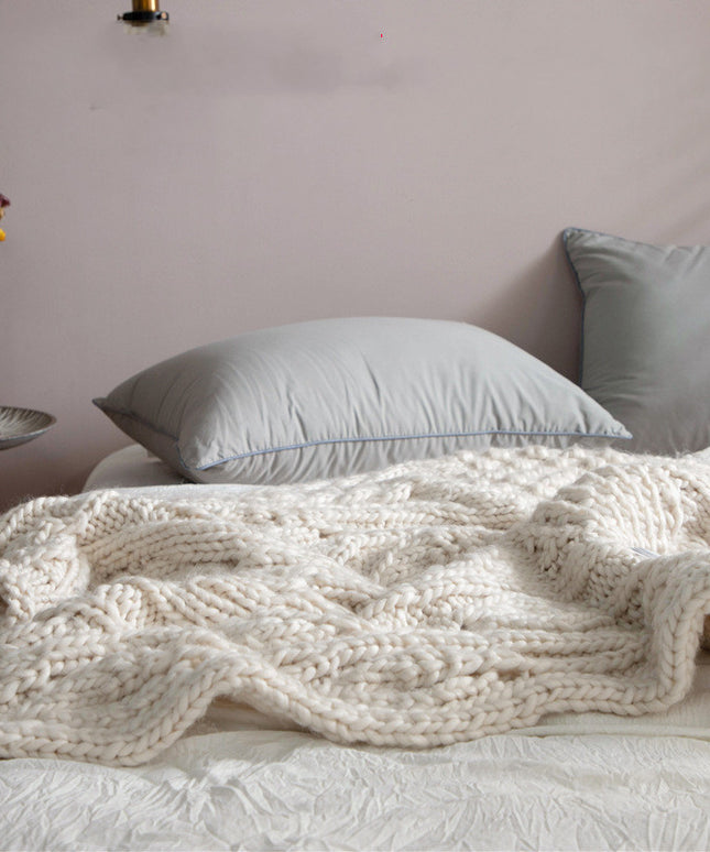 Hand-Woven Thick Wool Blanket – Cream Textured Acrylic Throw, 120x150cm