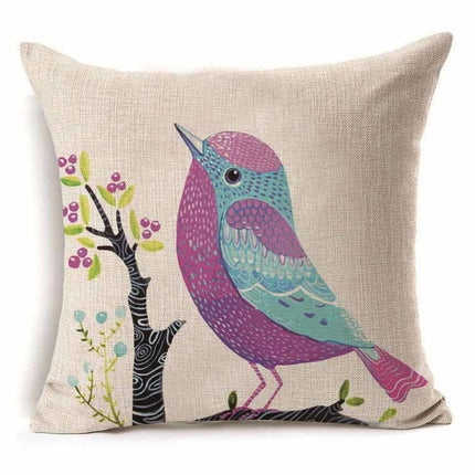 Bird Cushion Covers – Colourful Parakeet & Branch Pattern