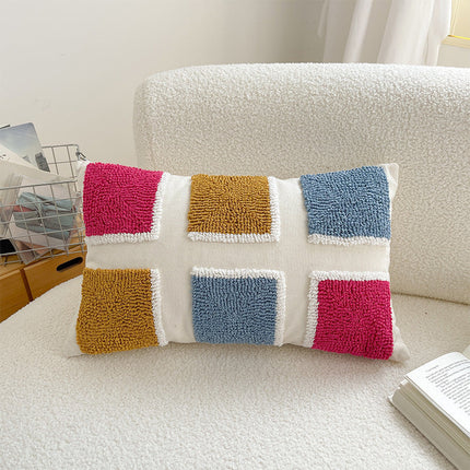 Colourful Embroidered Geometric Cushion – 50x30cm with Core