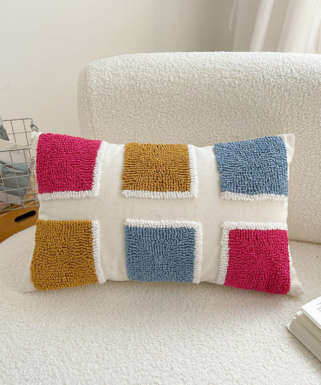 Colourful Embroidered Geometric Cushion – 50x30cm with Core