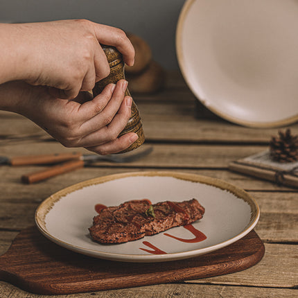Ceramic Dinner Plate 🍽️ – Stone with Apricot Yellow Edge