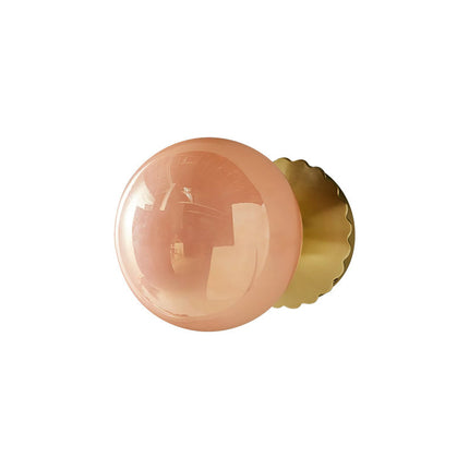 Glass Spherical Wall Light – Pink Shade & Gold Iron Base | 15cm