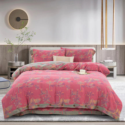 Cotton Floral Bedding Set | Jacquard 4 Piece Duvet Cover