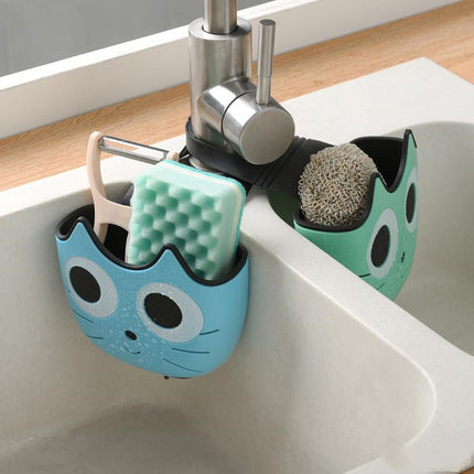 Cartoon Cat Face Sink Caddy – Pink, Blue or Green | Fun Kitchen Organiser