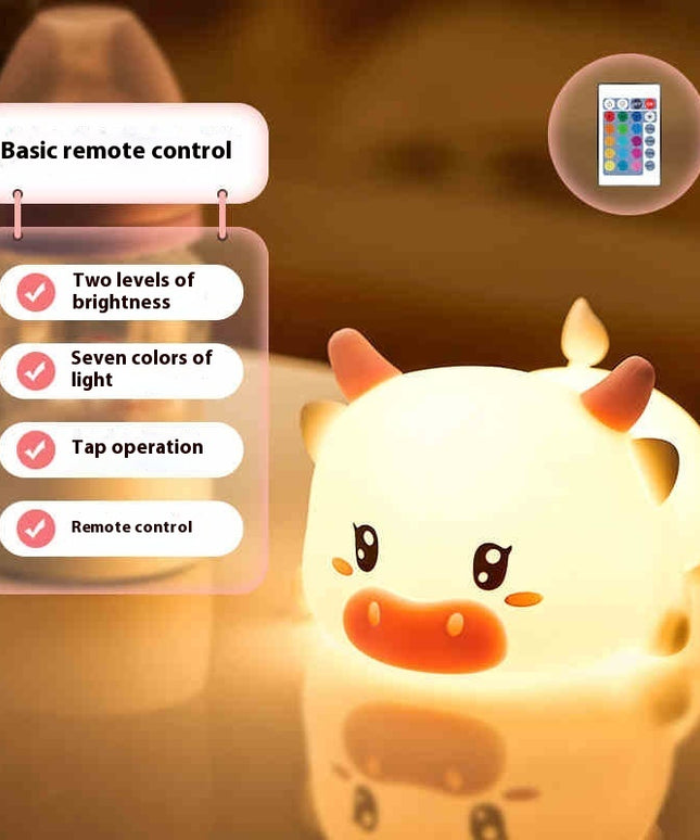 “Silly Cow” Silicone Night Lamp – Remote Control & Tap-Activated LED Light