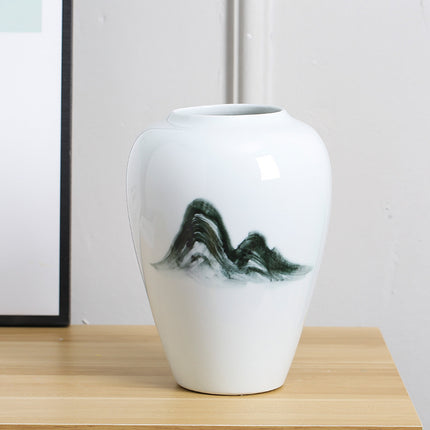 Zen Mountain Ceramic Vase – Hand-Painted Monochrome Art
