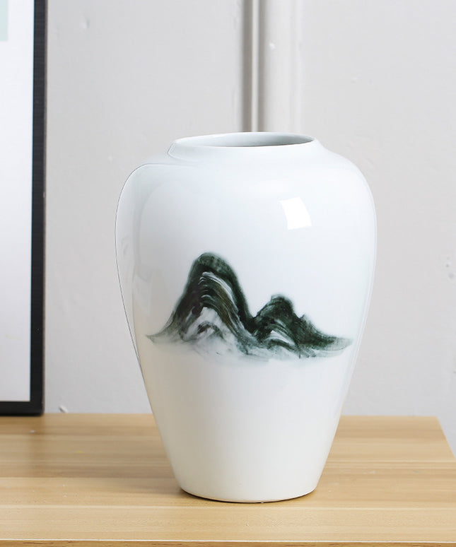 Zen Mountain Ceramic Vase – Hand-Painted Monochrome Art