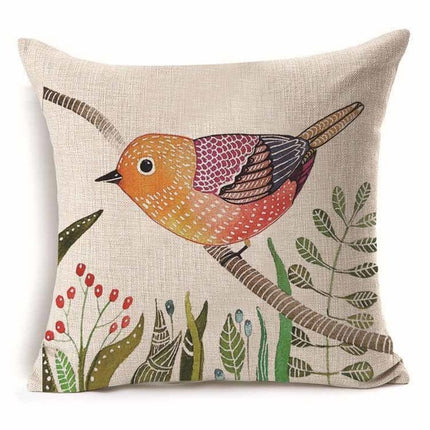 Bird Cushion Covers – Colourful Parakeet & Branch Pattern
