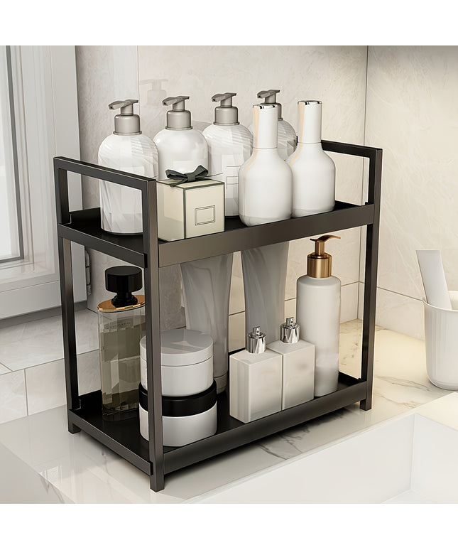 Free Standing Two-Layer Caddy – Modern Carbon Steel Storage Shelf