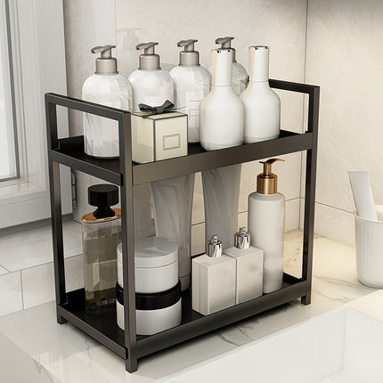 Free Standing Two-Layer Caddy – Modern Carbon Steel Storage Shelf