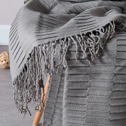 Knitted Waffle Blanket with Tassels – Beige or Dark Grey 🧶✨